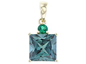 Blue Lab Created Alexandrite with Lab Created Emerald 10k Yellow Gold Pendant 2.68ctw