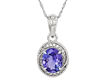 Picture of Blue Tanzanite With White Diamond Rhodium Over 10k White Gold Pendant With Chain 2.76ctw