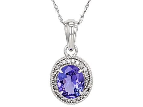 Blue Tanzanite With White Diamond Rhodium Over 10k White Gold Pendant With Chain 2.76ctw