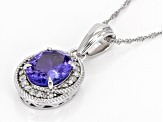 Blue Tanzanite With White Diamond Rhodium Over 10k White Gold Pendant With Chain 2.76ctw