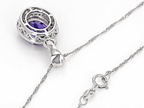 Blue Tanzanite With White Diamond Rhodium Over 10k White Gold Pendant With Chain 2.76ctw