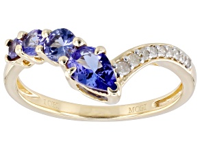 Blue Tanzanite With White Diamond 10k Yellow Gold Ring 0.72ctw