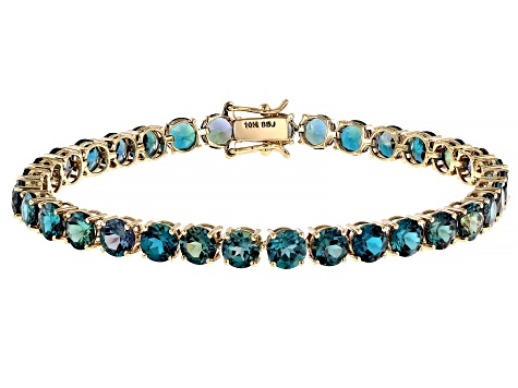 Blue Lab Created Alexandrite 10k Yellow Gold Bracelet 16.55ctw