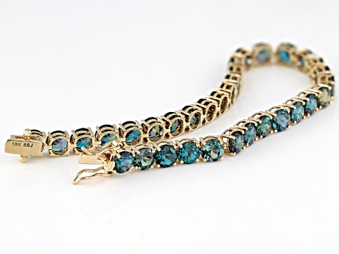 Blue Lab Created Alexandrite 10k Yellow Gold Bracelet 16.55ctw