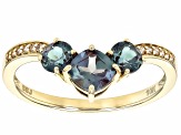 Blue Lab ALexandrite With Champagne Diamond 10k Yellow Gold Ring 1.34ctw