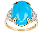 Blue Sleeping Beauty Turquoise With White Diamond 14k Yellow Gold Ring 0.20ctw