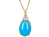 Blue Sleeping Beauty Turquoise With White Diamond 14k Yellow Gold Pendant With Chain 0.07ctw