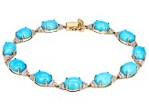 Blue Sleeping Beauty Turquoise With White Diamond 14k Yellow Gold Bracelet 0.22ctw