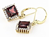 Red Garnet With White Zircon 10k Yellow Gold Earrings 4.20ctw