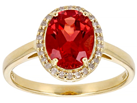 Lab Created Padparadscha Sapphire With White Diamond 10k Yellow Gold Ring 2.36ctw