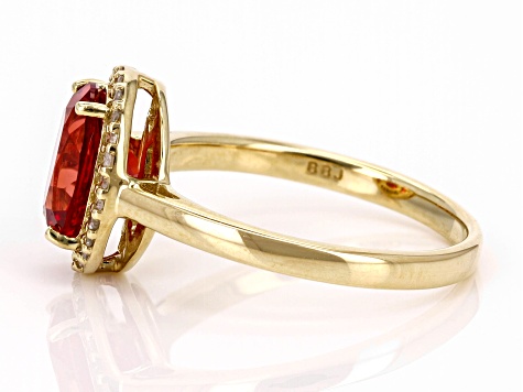 Lab Created Padparadscha Sapphire With White Diamond 10k Yellow Gold Ring 2.36ctw