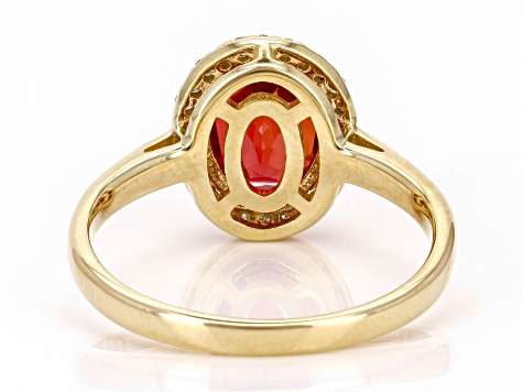 Lab Created Padparadscha Sapphire With White Diamond 10k Yellow Gold Ring 2.36ctw