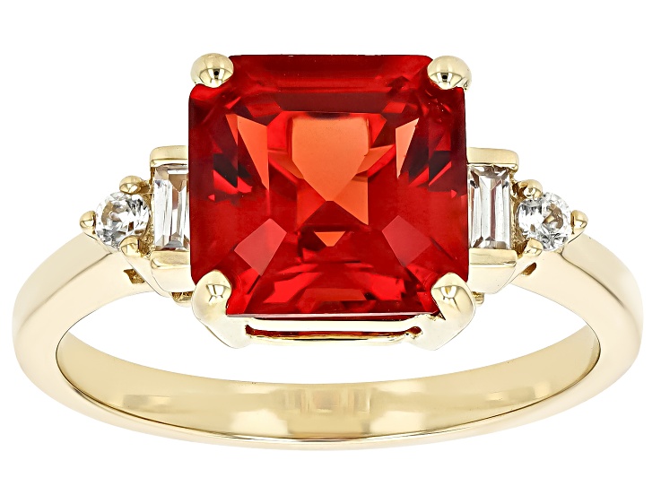 Orange Lab Created Padparadscha Sapphire with White Zircon 10k Yellow Gold Ring 4.19ctw