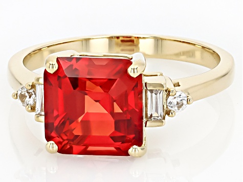 Orange Lab Created Padparadscha Sapphire with White Zircon 10k Yellow Gold Ring 4.19ctw