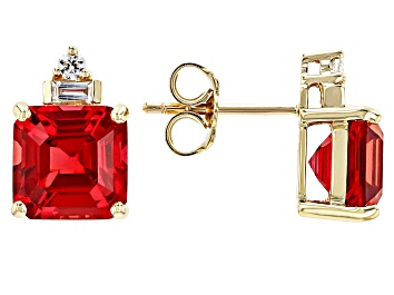 Picture of Orange Lab Created Padparadscha Sapphire with White Zircon 10k Yellow Gold Earrings 4.69ctw