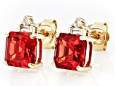 Orange Lab Created Padparadscha Sapphire with White Zircon 10k Yellow Gold Earrings 4.69ctw