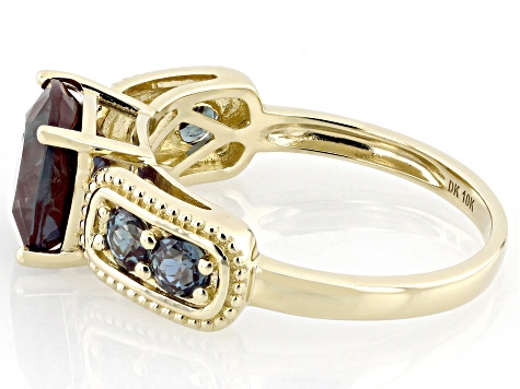 Blue Lab Created Alexandrite 10k Yellow Gold Ring 2.79ctw