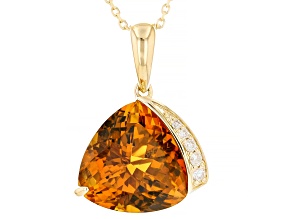 Madeira Citrine With White Diamond 14k Yellow Gold Pendant With Chain 5.07ctw