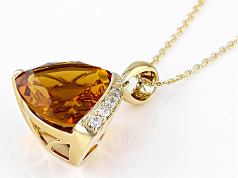 Madeira Citrine With White Diamond 14k Yellow Gold Pendant With Chain 5.07ctw