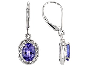 Blue Tanzanite With White Diamond Rhodium Over 10k White Gold Earrings 2.37ctw