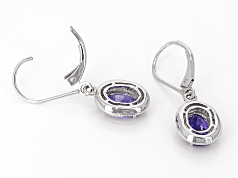 Blue Tanzanite With White Diamond Rhodium Over 10k White Gold Earrings 2.37ctw