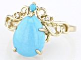 Blue Sleeping Beauty Turquoise With White Diamond Accent 14k Yellow Gold Ring 0.03ctw