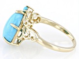 Blue Sleeping Beauty Turquoise With White Diamond Accent 14k Yellow Gold Ring 0.03ctw