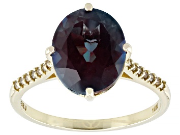 Picture of Lab Created Alexandrite With Champagne Diamond 10k Yellow Gold Ring 3.63ctw