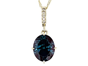 Picture of Lab Created Alexandrite With Champagne Diamond 10k Yellow Gold Pendant With Chain 2.66ctw