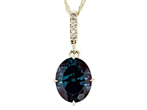 Lab Created Alexandrite With Champagne Diamond 10k Yellow Gold Pendant With Chain 2.66ctw