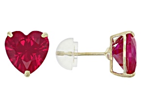 Lab Created Ruby 10k Yellow Gold Earrings 2.11ctw