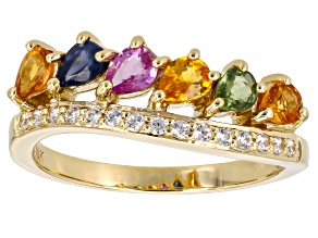 Multi-color Sapphire With White Zircon 10k Yellow Gold Ring 1.13ctw
