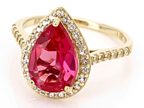 Orange Lab Created Padparadscha Sapphire with White Topaz 10k Yellow Gold Ring 3.77ctw