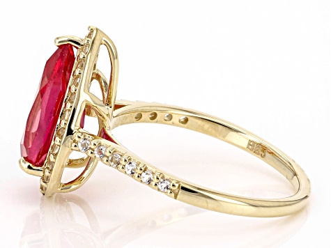 Orange Lab Created Padparadscha Sapphire with White Topaz 10k Yellow Gold Ring 3.77ctw