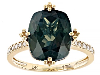 Blue Lab Created Alexandrite With White Diamond 10k Yellow Gold Ring