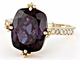Blue Lab Created Alexandrite With White Diamond 10k Yellow Gold Ring