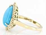 Blue Sleeping Beauty Turquoise With White Diamond 10k Yellow Gold Ring 0.09ctw