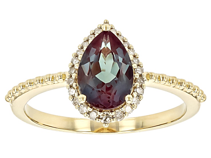Blue Lab Created Alexandrite With White Diamond 10k Yellow