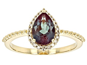 Blue Lab Created Alexandrite With White Diamond 10k Yellow Gold Ring 1.56ctw
