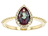 Blue Lab Created Alexandrite With White Diamond 10k Yellow Gold Ring 1.56ctw