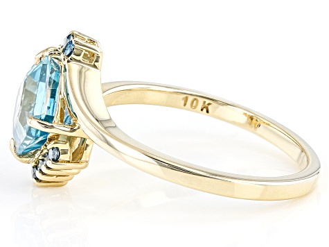Blue Zircon With Blue Diamond 10k Yellow Gold Ring 2.11ctw