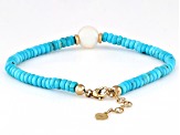 Blue Sleeping Beauty Turquoise With Cultured Freshwater Pearl 14k Yellow Gold Bracelet