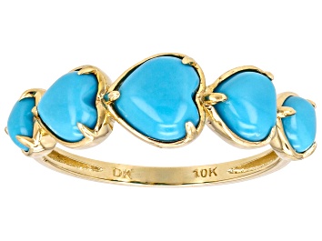 Picture of Blue Sleeping Beauty Turquoise 10k Yellow Gold Heart Band Ring