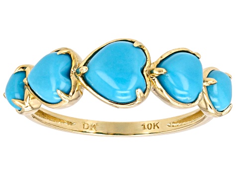 Blue Sleeping Beauty Turquoise 10k Yellow Gold Heart Band Ring