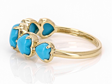 Blue Sleeping Beauty Turquoise 10k Yellow Gold Heart Band Ring