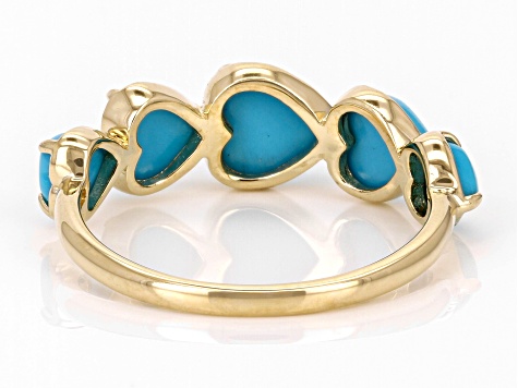 Blue Sleeping Beauty Turquoise 10k Yellow Gold Heart Band Ring