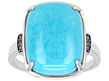 Picture of Blue Sleeping Beauty Turquoise With Blue Diamond Rhodium Over 14k White Gold Ring