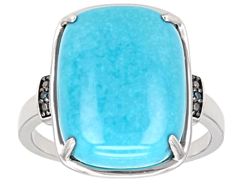Blue Sleeping Beauty Turquoise With Blue Diamond Rhodium Over 14k White Gold Ring