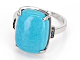Blue Sleeping Beauty Turquoise With Blue Diamond Rhodium Over 14k White Gold Ring