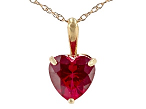 Lab Created Ruby 10k Yellow Gold Pendant With Chain 1.17ct
